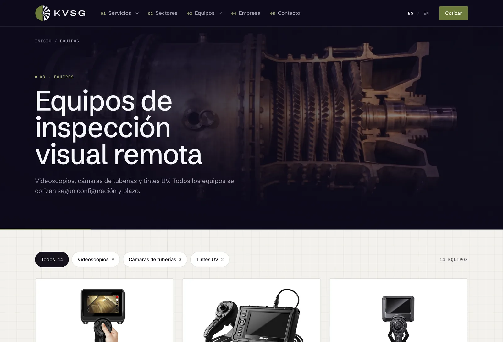 The product catalogue on videoscopiaindustrial.com.