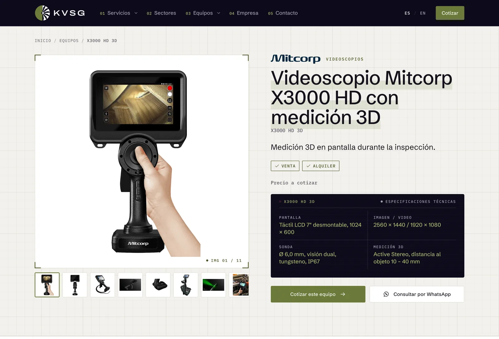 A product page on videoscopiaindustrial.com.